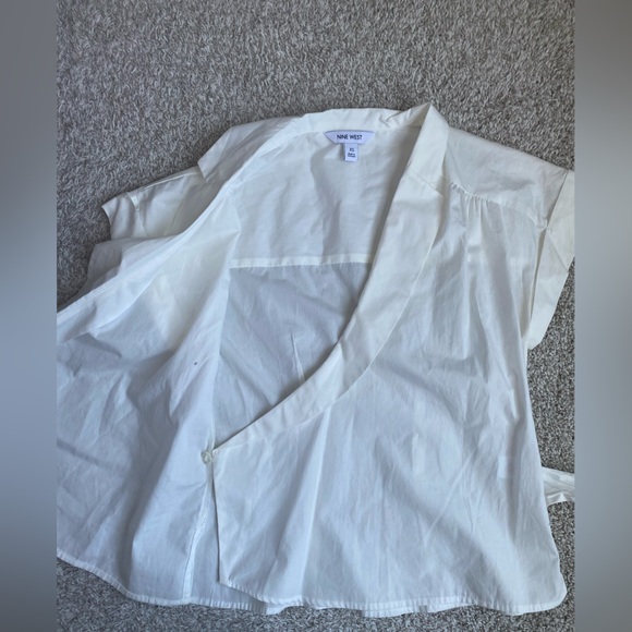 Nine West Cream Wrap-Front Short Sleeve Blouse - Picture 3 of 3